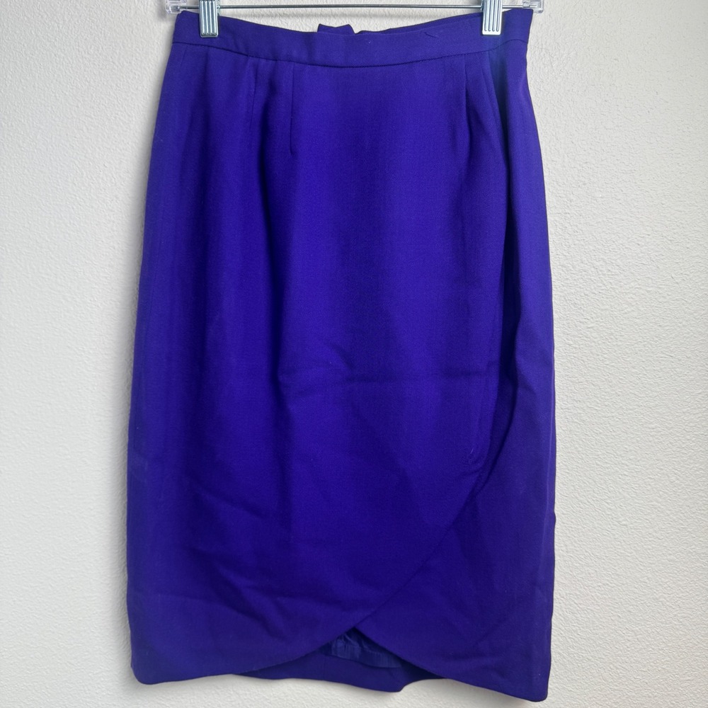 Christian Dior Vintage Skirt Suit 8 Regular Purple Wool Asymmetrical 80s - 90s - Picture 7 of 13